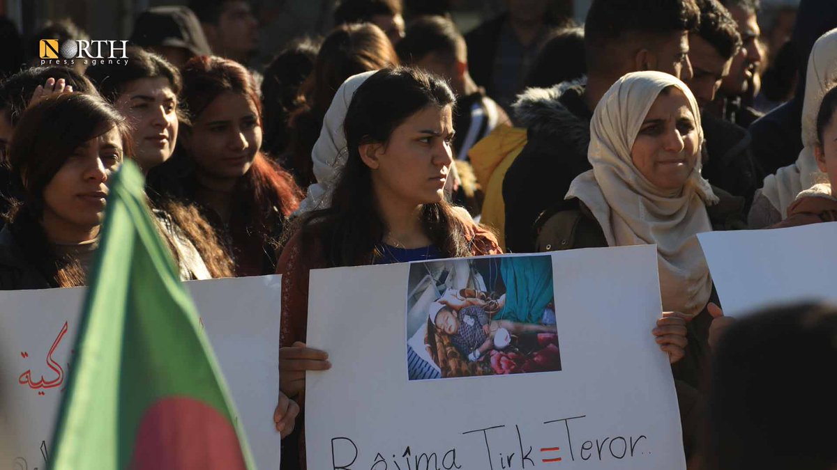 Residents of Kobani city, north Syria, took to the streets condemning Turkish shelling on their area.  Fayyad Muhammad - Kobani - North Press
