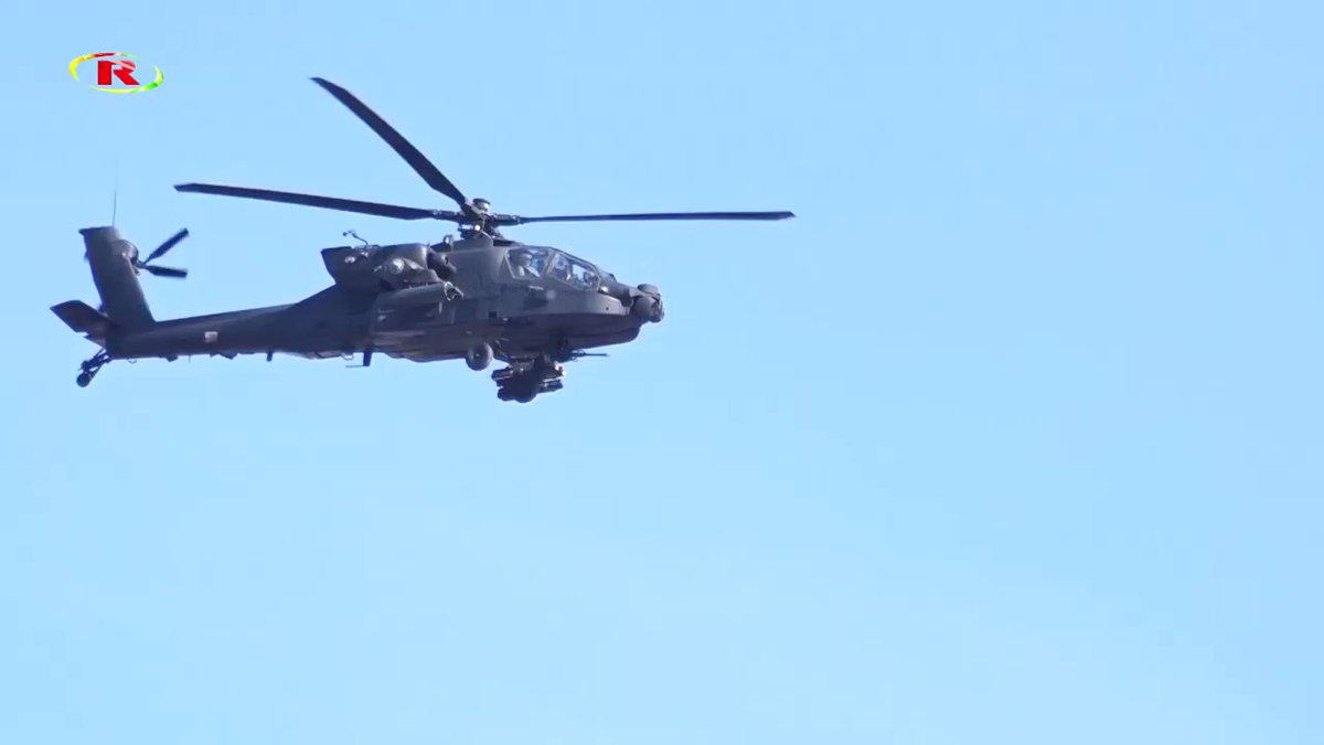 U.S. Apaches firing at Daesh to support the SDF and Asayish in Hasakah. Also seen are dead prisoners killed trying to escape