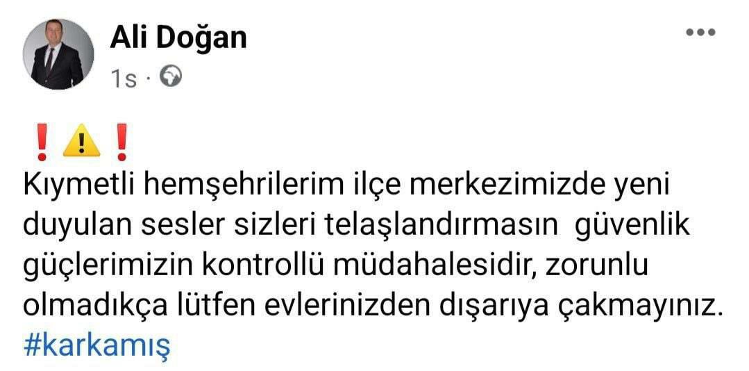 The mayor of Gaziantep asked Turkish citizens not to be alarmed by the sound of explosions, saying that the Turkish military will carry out a controlled intervention