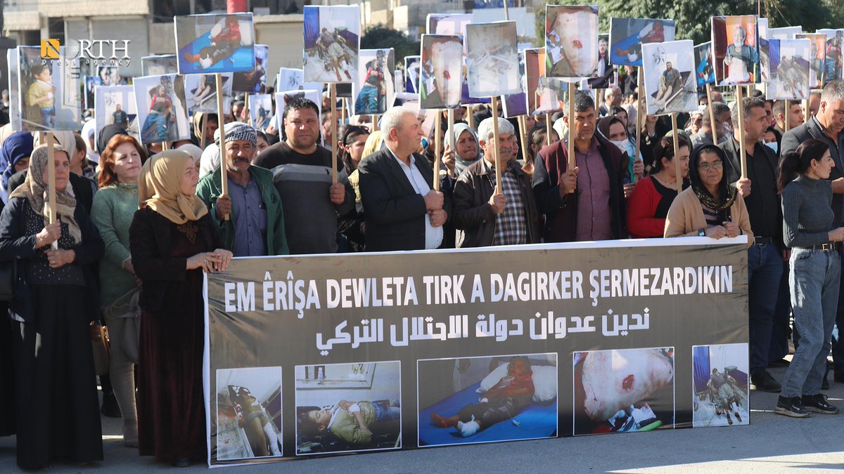 Residents of Kobane, northern Syria, protest against Turkish airstrikes in northeastern Syria