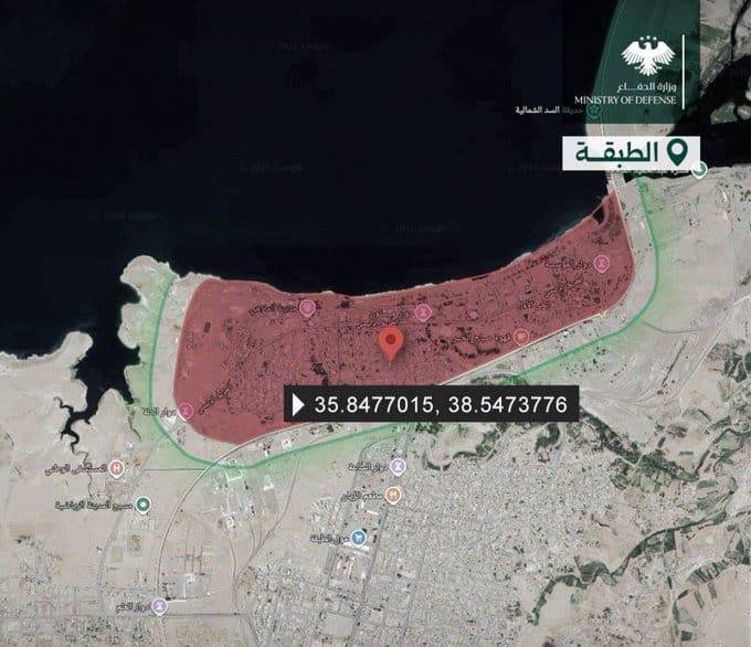 The Syrian Arab Army Operations Directorate publishes a map of location number 2 in the city of Tabqa in the western Raqqa countryside.